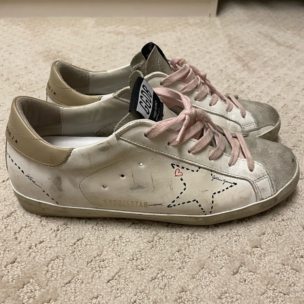 Golden Goose superstar white sneakers pink laces size 40